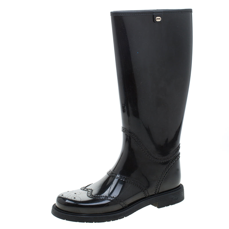 GUCCI BROGUE WELLINGTON RUBBER RAIN BOOTS