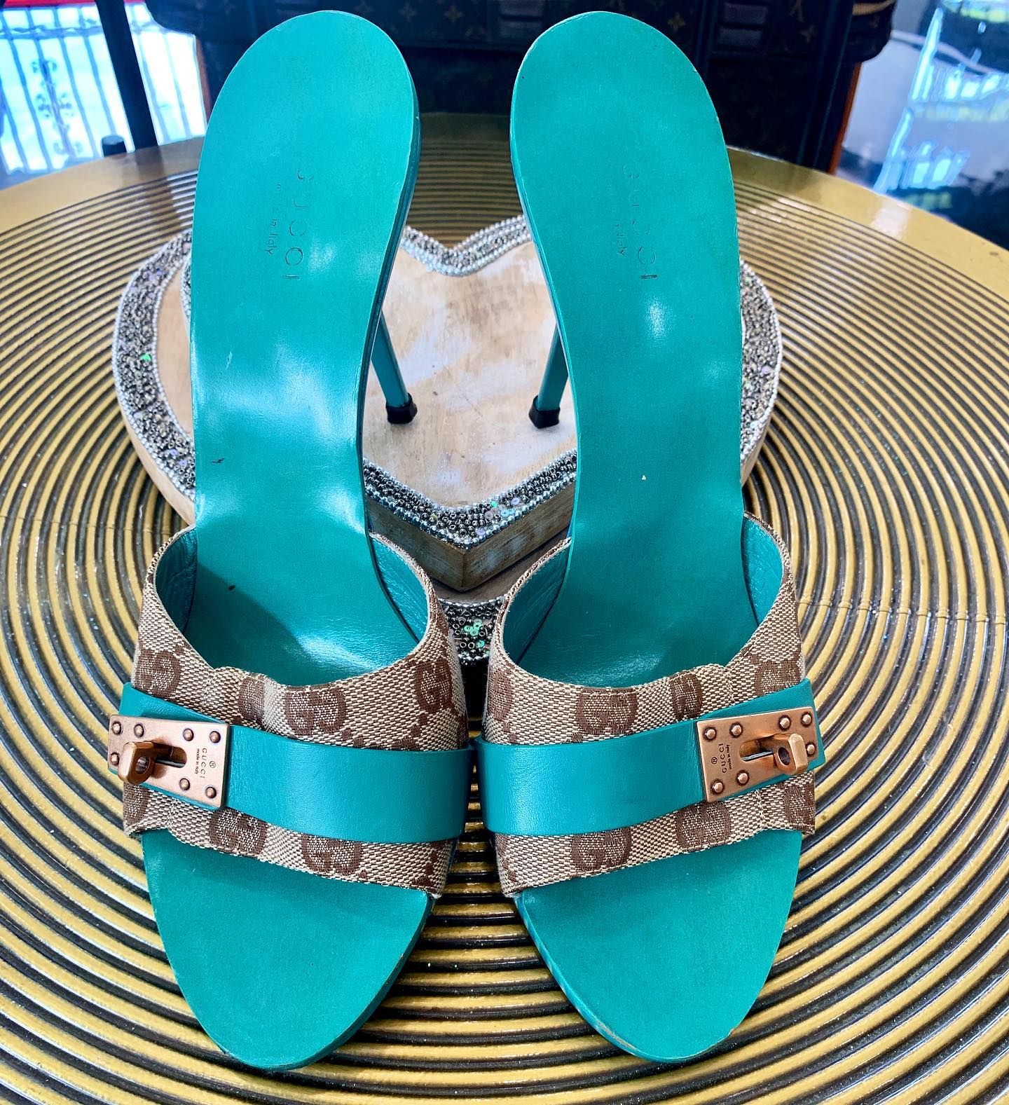 Gucci Monogram Metal Logo Slides