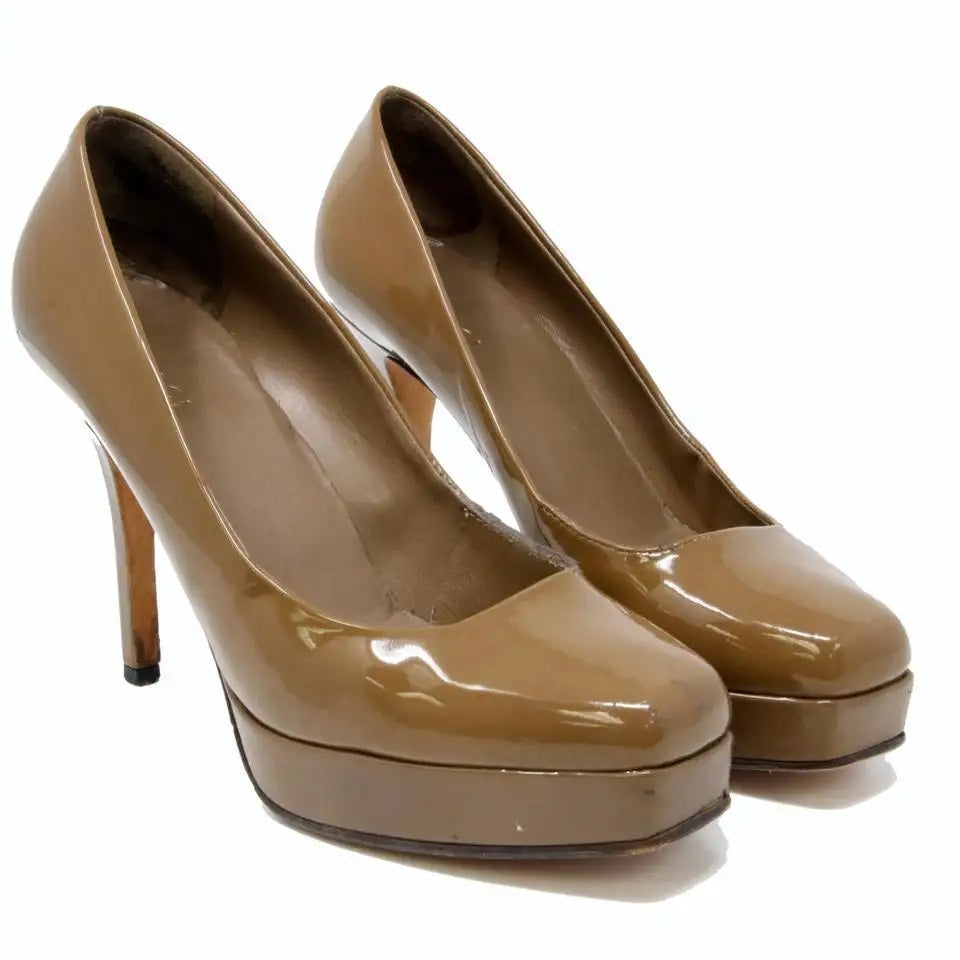 GUCCI PATENT LEATHER TILE SQUARE TOE PLATFORM PUMPS