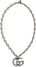 GUCCI GG Crystal Marmont Necklace Aged Silver