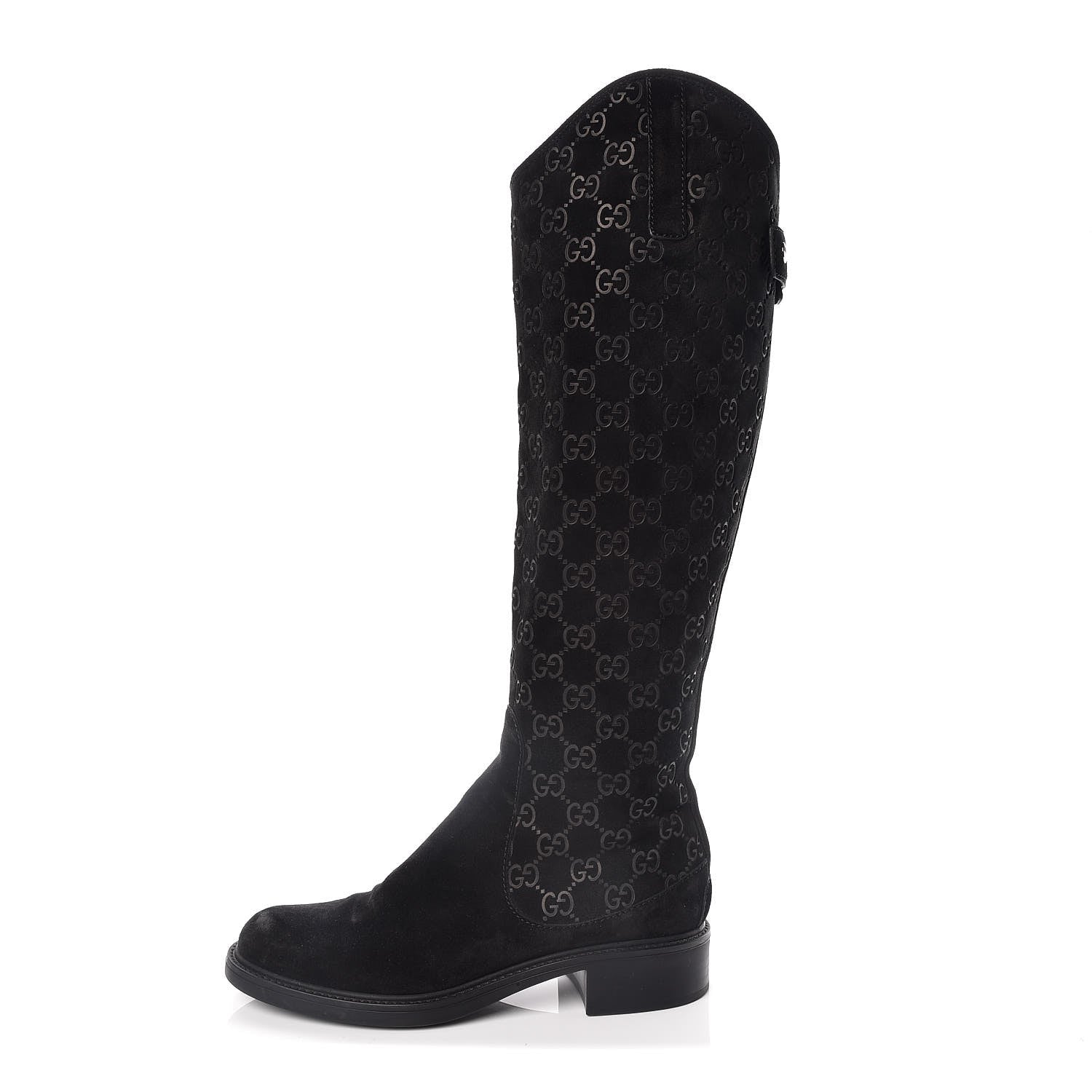 GUCCI GG Suede Leather Knee High Riding Boots