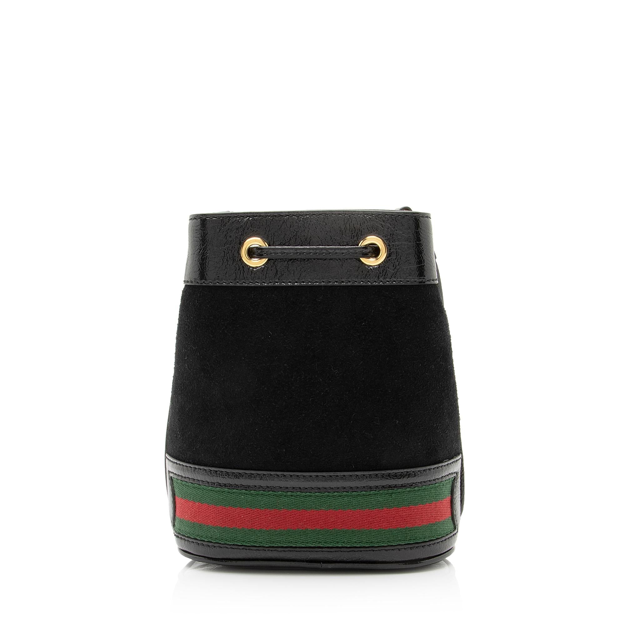Gucci Suede Patent Leather Ophidia Mini Bucket Bag (SHF-23883)