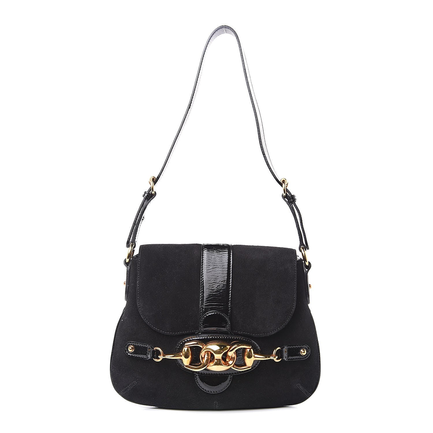 GUCCI Suede Wave Flap Bag Black