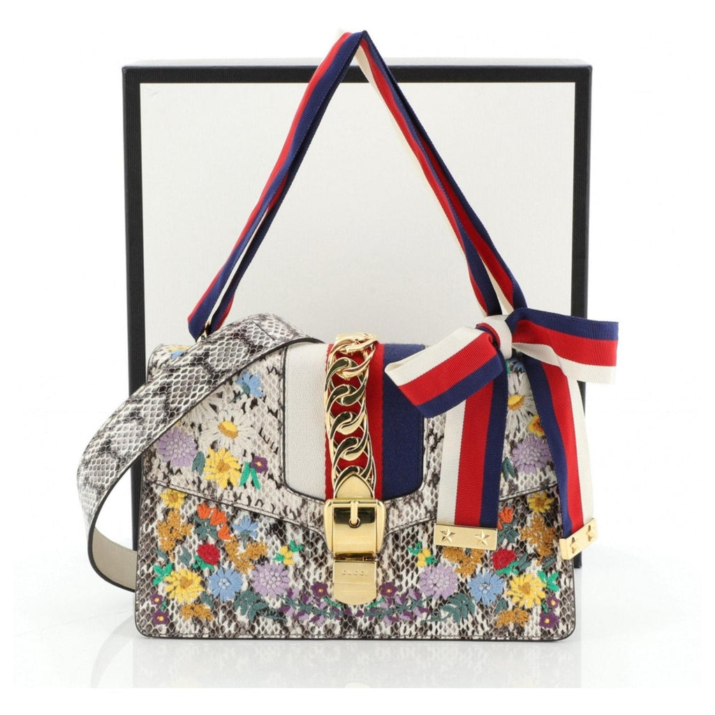 GUCCI SYLVIE FLORAL PYTHON SHOULDER BAG-HS