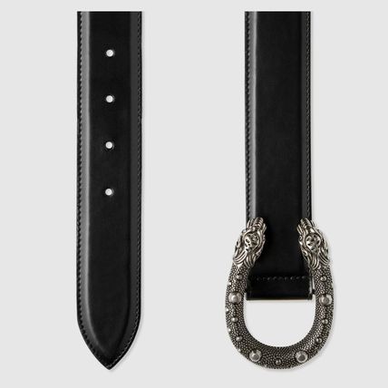 GUCCI Men's Tiger Head Buckle Leather Belt
