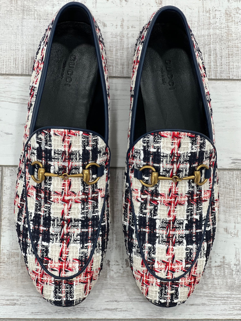 GUCCI 1955 TWEED CHECK HORSEBIT JORDAAN LOAFERS