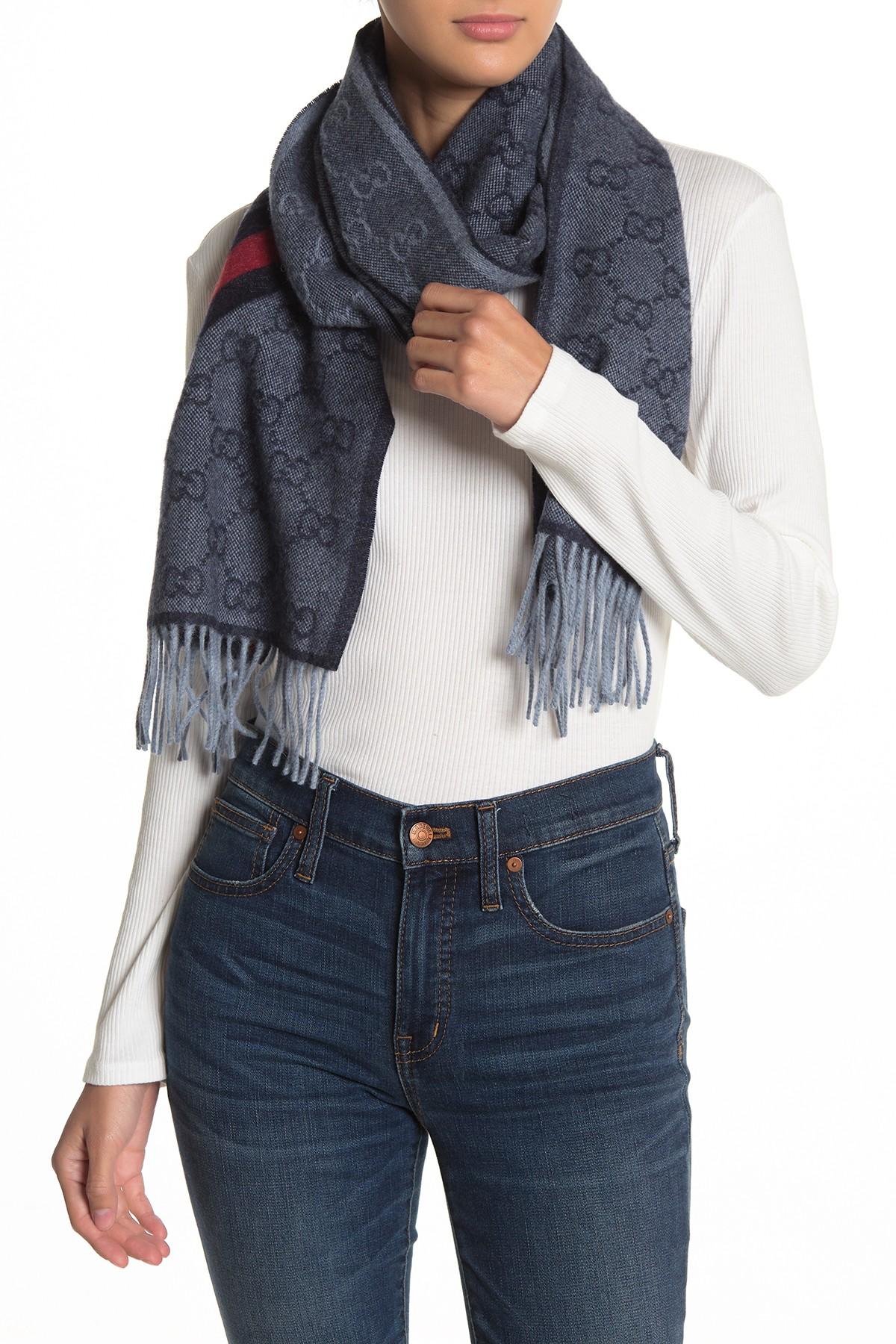 GUCCI WOOL BLEND SIGNATURE WEB SCARF