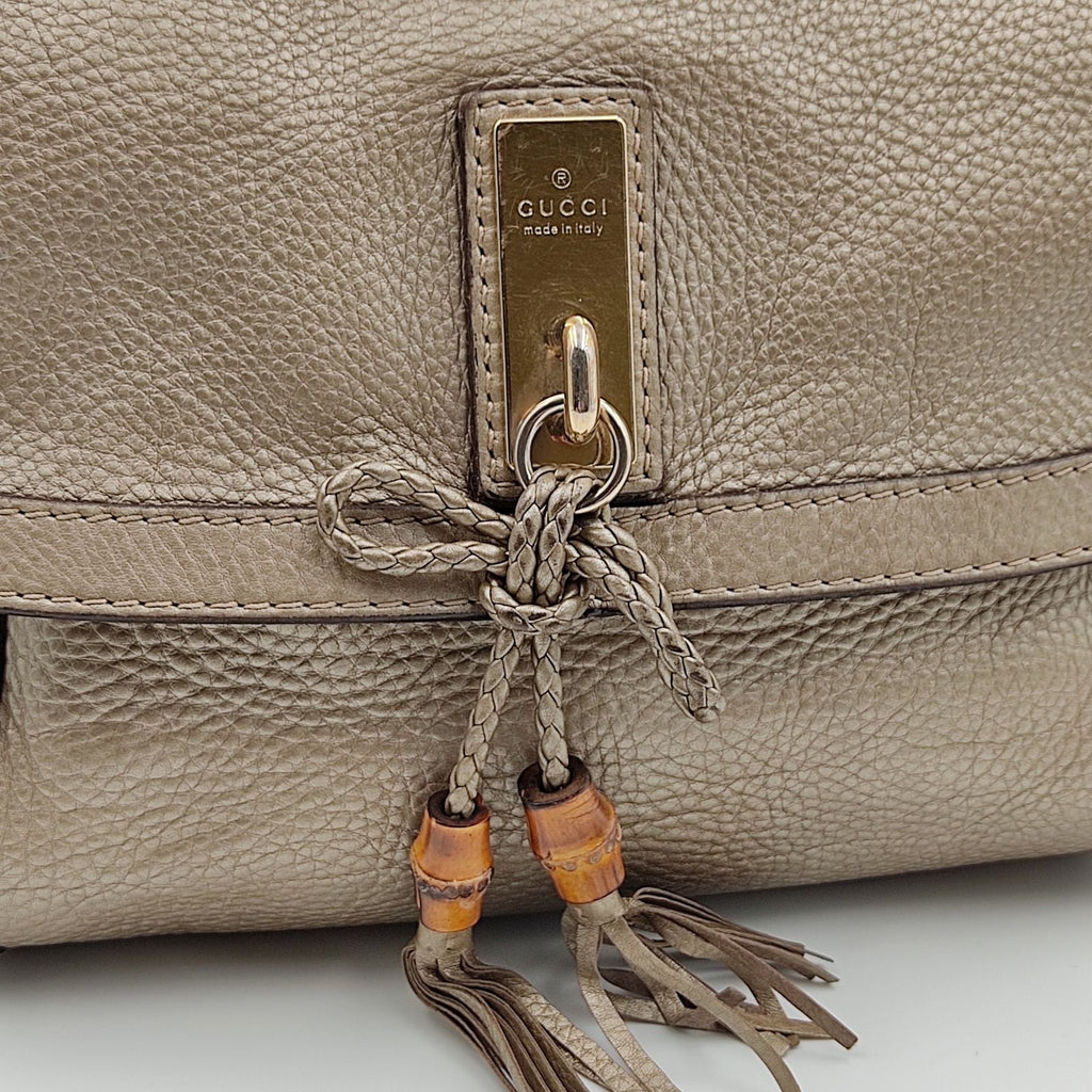 GUCCI Bamboo shoulder bag in platinum leather