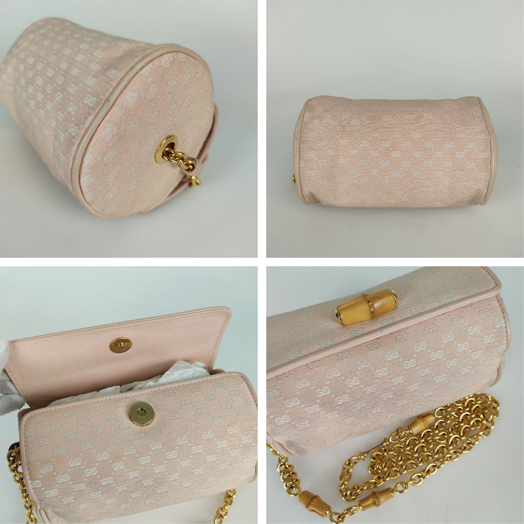 GUCCI vintage Bamboo shoulder bag in pink GG canvas