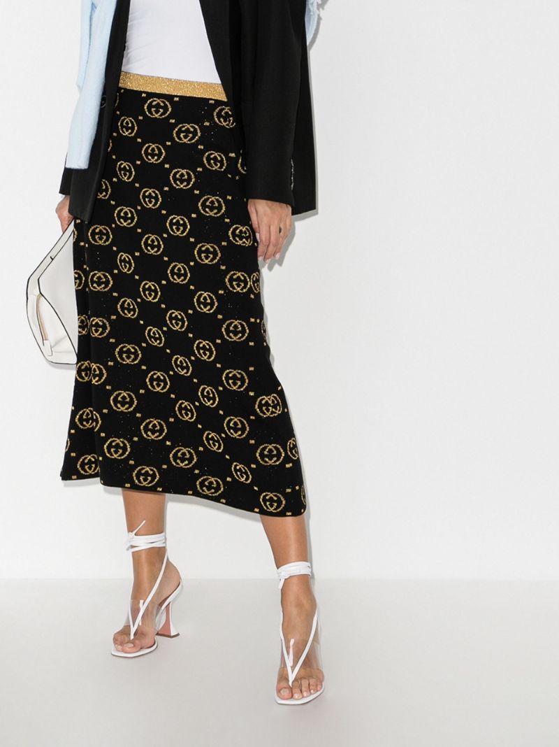 GUCCI GG Jacquard Lamé Wool Skirt