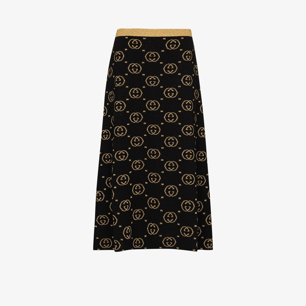 GUCCI GG Jacquard Lamé Wool Skirt