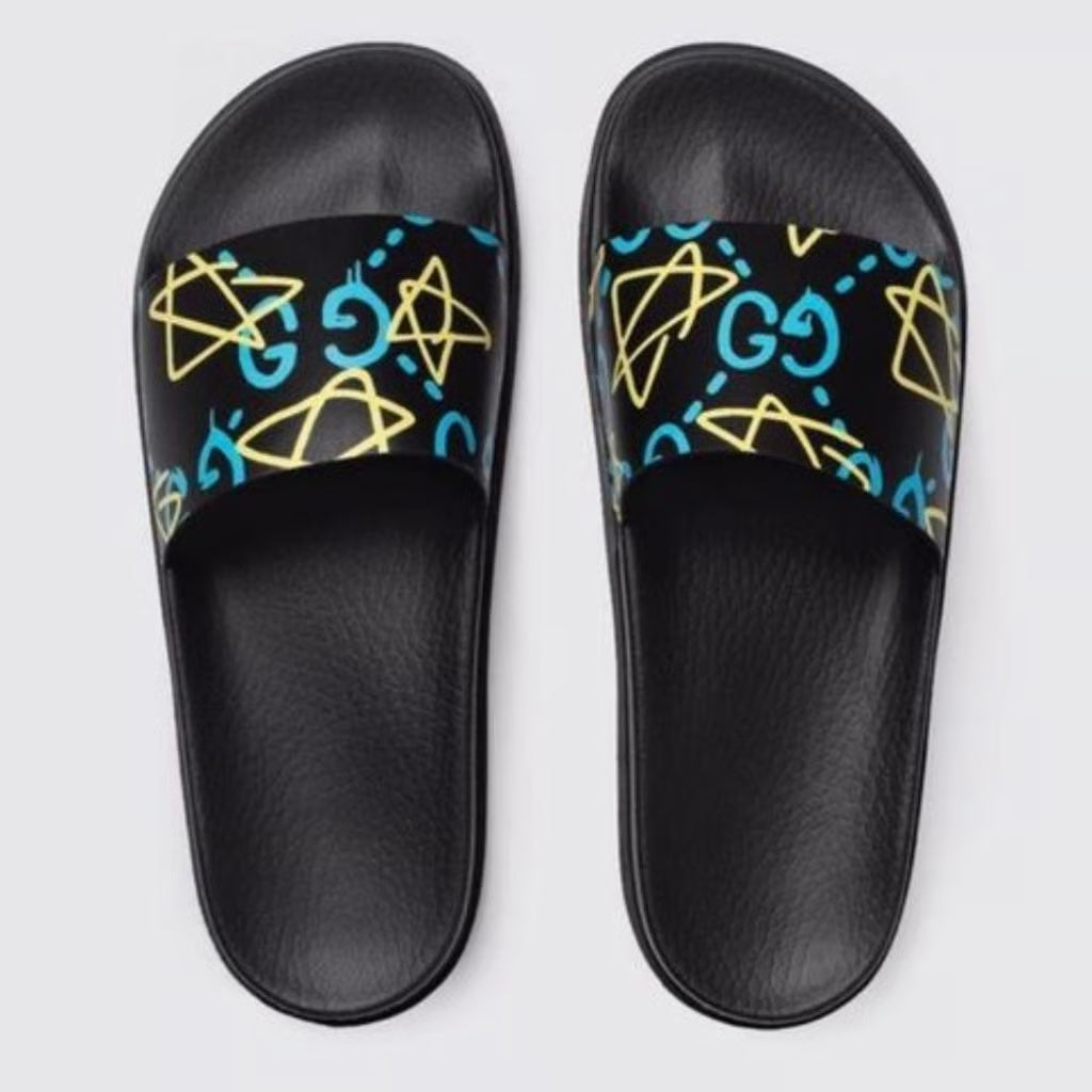 GUCCI GHOST STAR PRINT SLIDE SANDALS