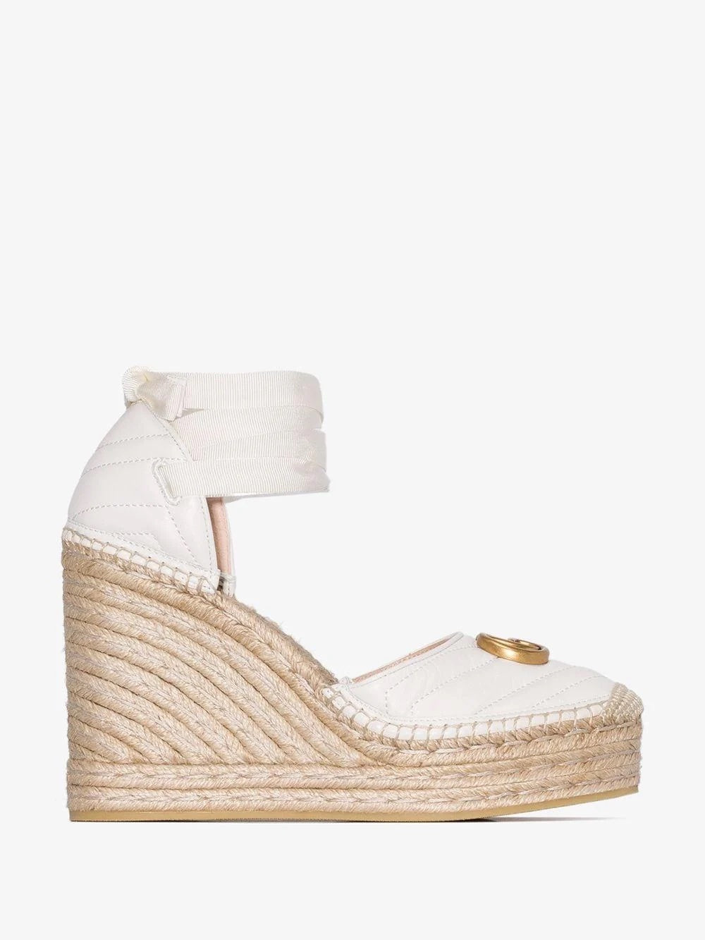 GUCCI PILAR 120 QUILTED NAPPA LEATHER ESPADRILLE WEDGE SANDALS
