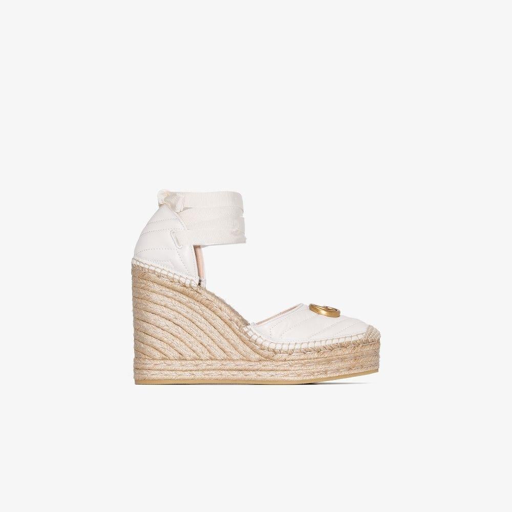 GUCCI PILAR 120 QUILTED NAPPA LEATHER ESPADRILLE WEDGE SANDALS