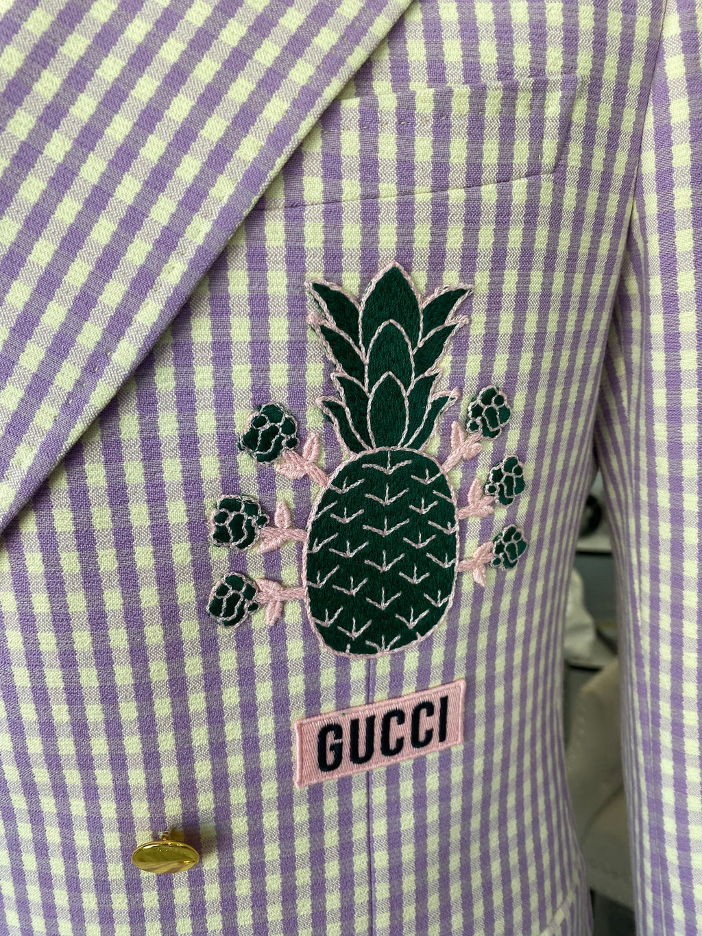 GUCCI ALESSANDRO MICHEL PINEAPPLE GINGHAM CHECK BLAZER