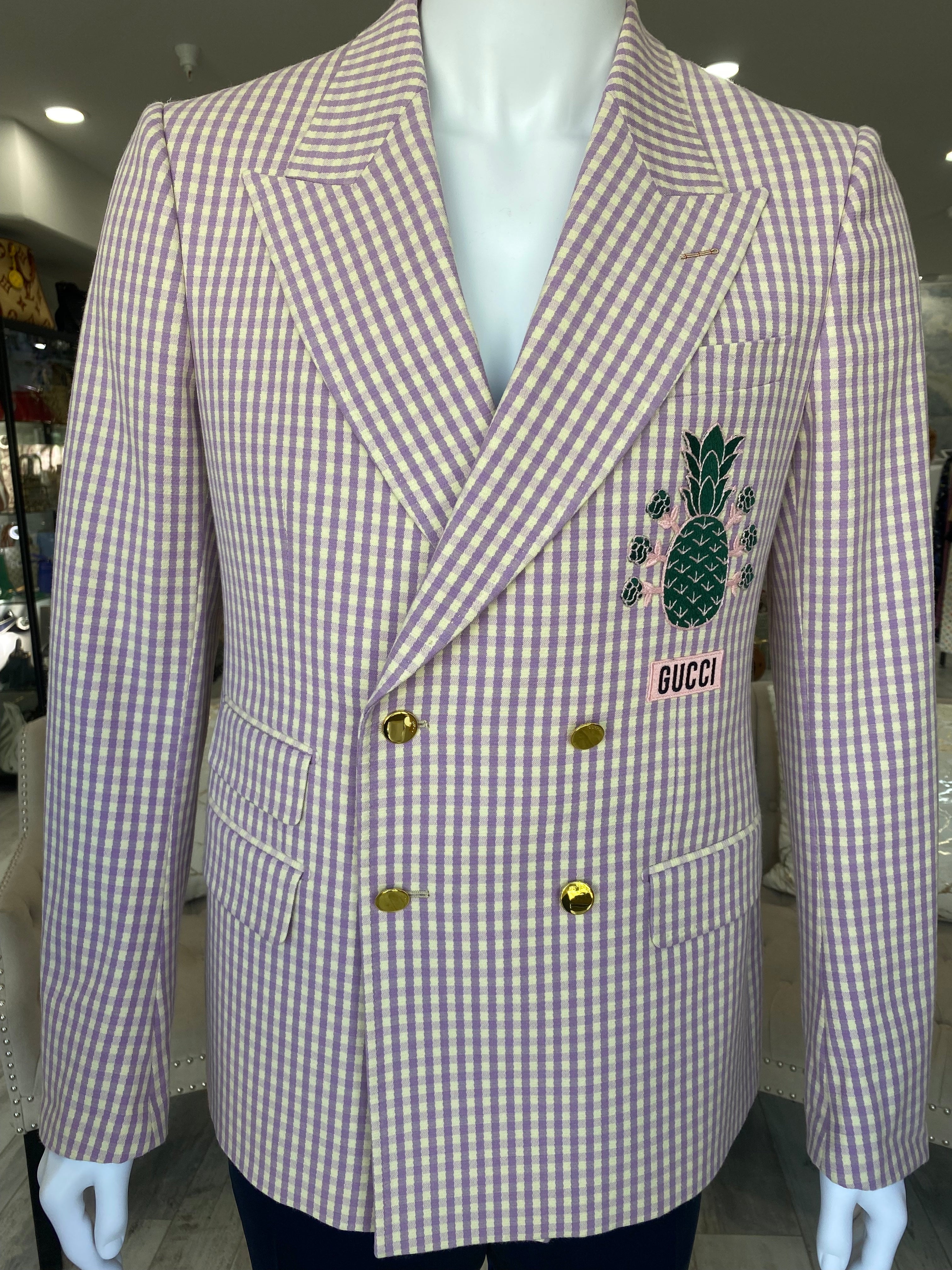 GUCCI ALESSANDRO MICHEL PINEAPPLE GINGHAM CHECK BLAZER