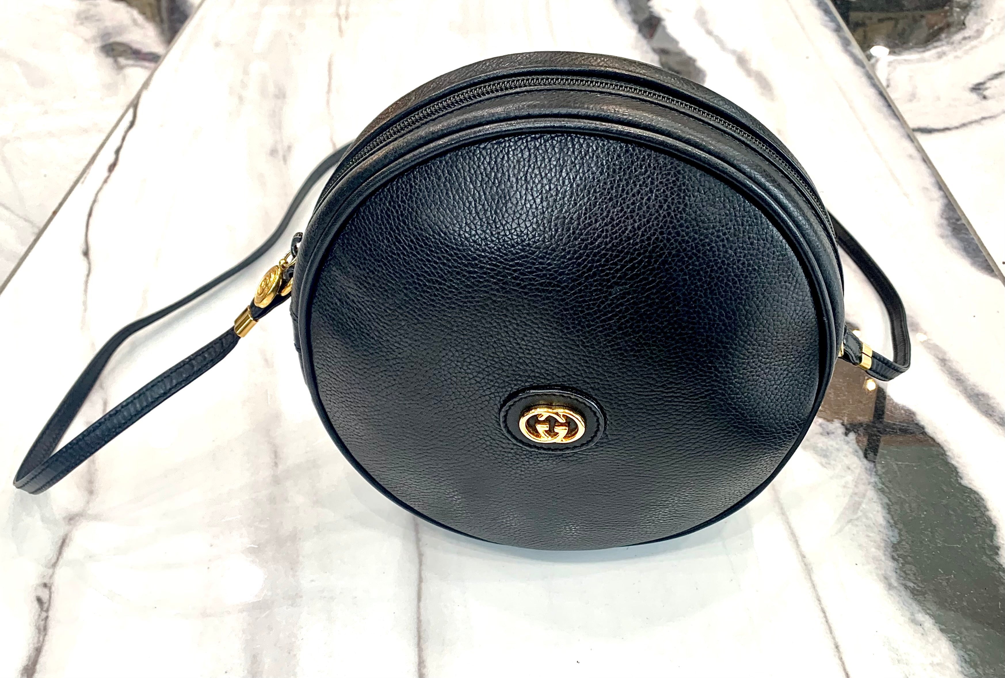 GUCCI VINTAGE ROUND CANTEEN-STYLE LEATHER BAG