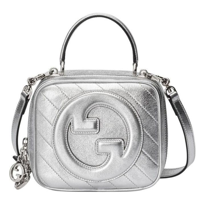 GUCCI BLONDIE METALLIC LEATHER TOP HANDLE BAG WITH STRAP