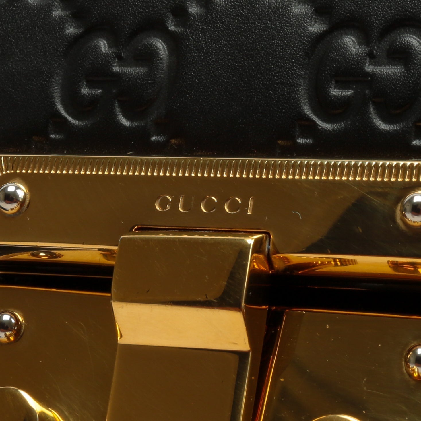 GUCCI Guccissima Top Handle Padlock Bag - Black