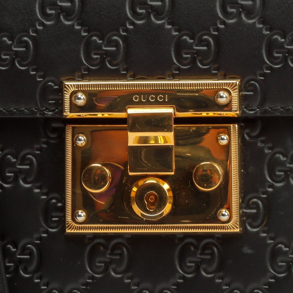 GUCCI Guccissima Top Handle Padlock Bag - Black