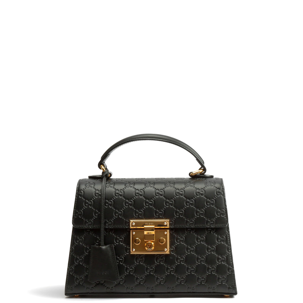 GUCCI Guccissima Top Handle Padlock Bag - Black
