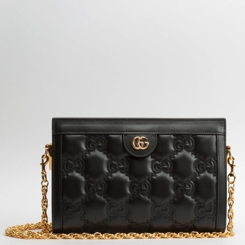 GUCCI GG Matelassé Small Clutch On Chain-Black