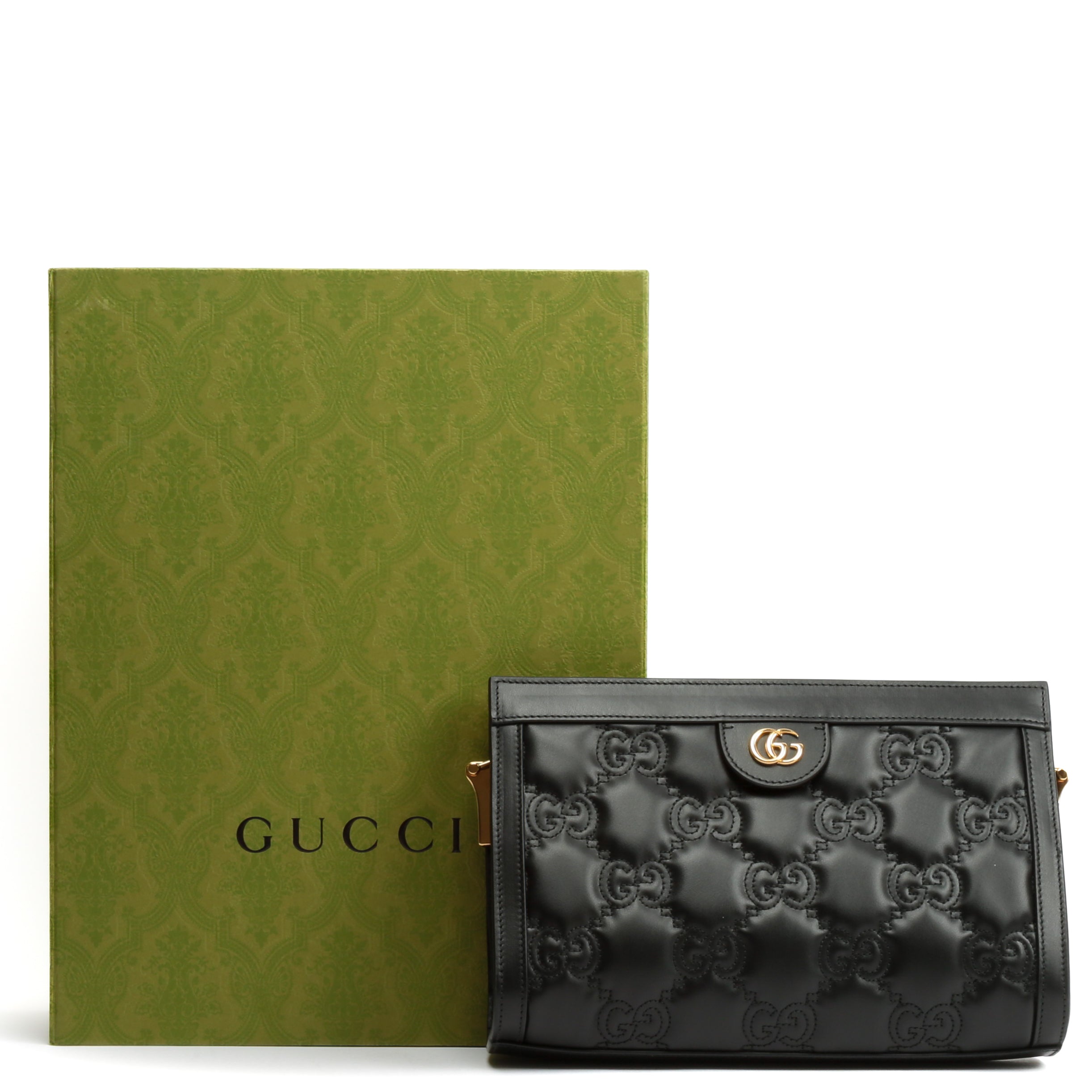 GUCCI GG Matelassé Small Clutch On Chain-Black