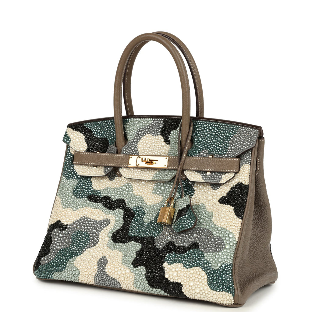 Custom "Camouflage" Swarovski Crystal Hermes Birkin 30 Etoupe Togo Gold Hardware