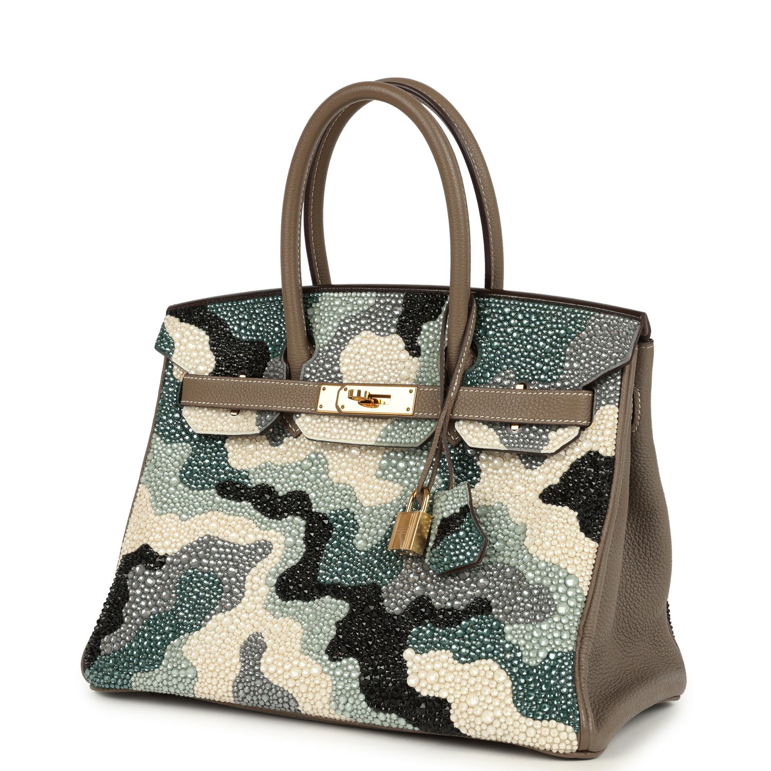 Custom "Camouflage" Swarovski Crystal Hermes Birkin 30 Etoupe Togo Gold Hardware