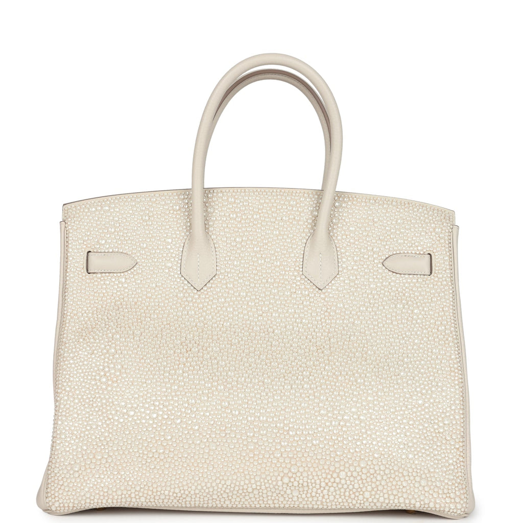 Custom "Paradise" Swarovski Crystal Hermes Birkin 35 Craie Togo Gold Hardware