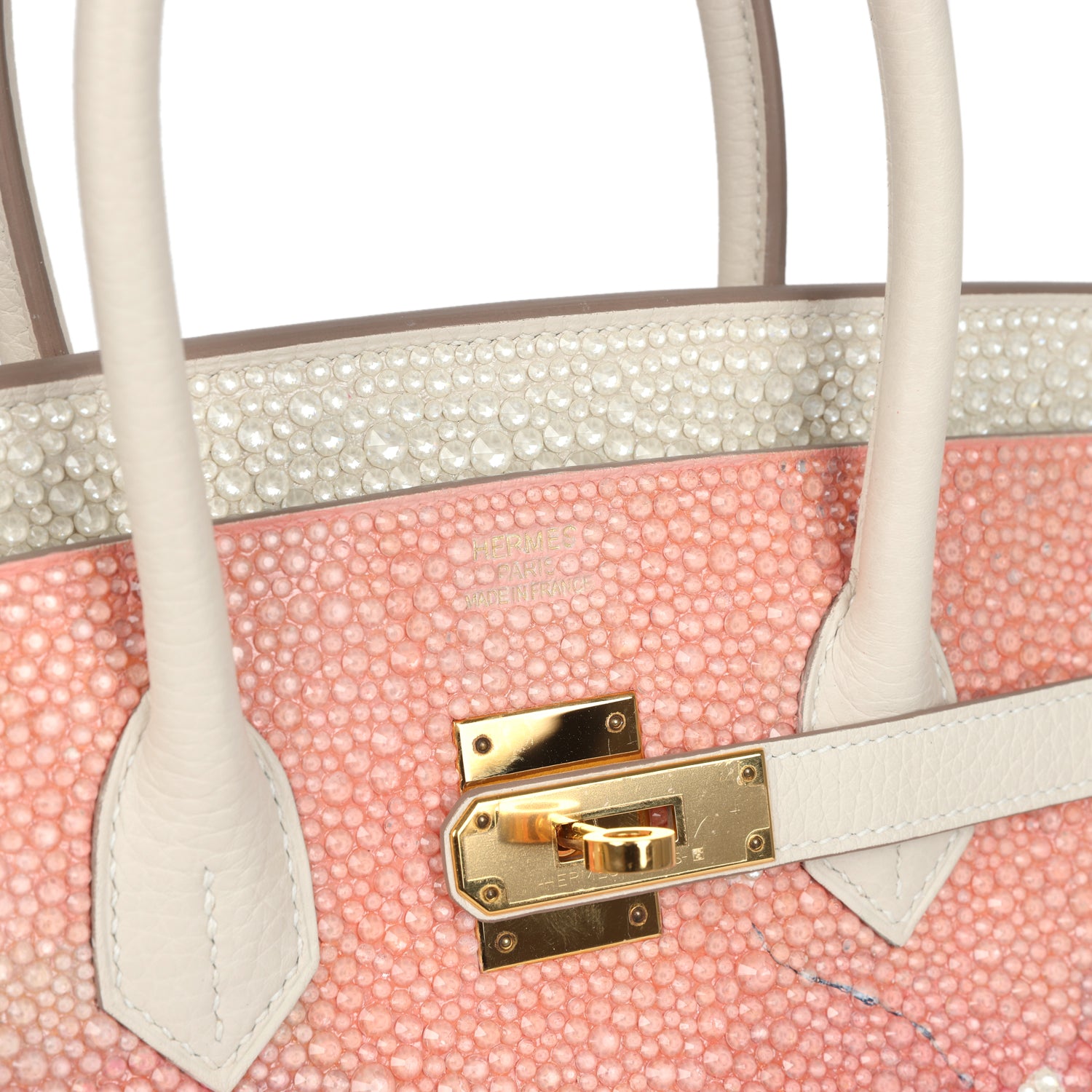 Custom "Paradise" Swarovski Crystal Hermes Birkin 35 Craie Togo Gold Hardware