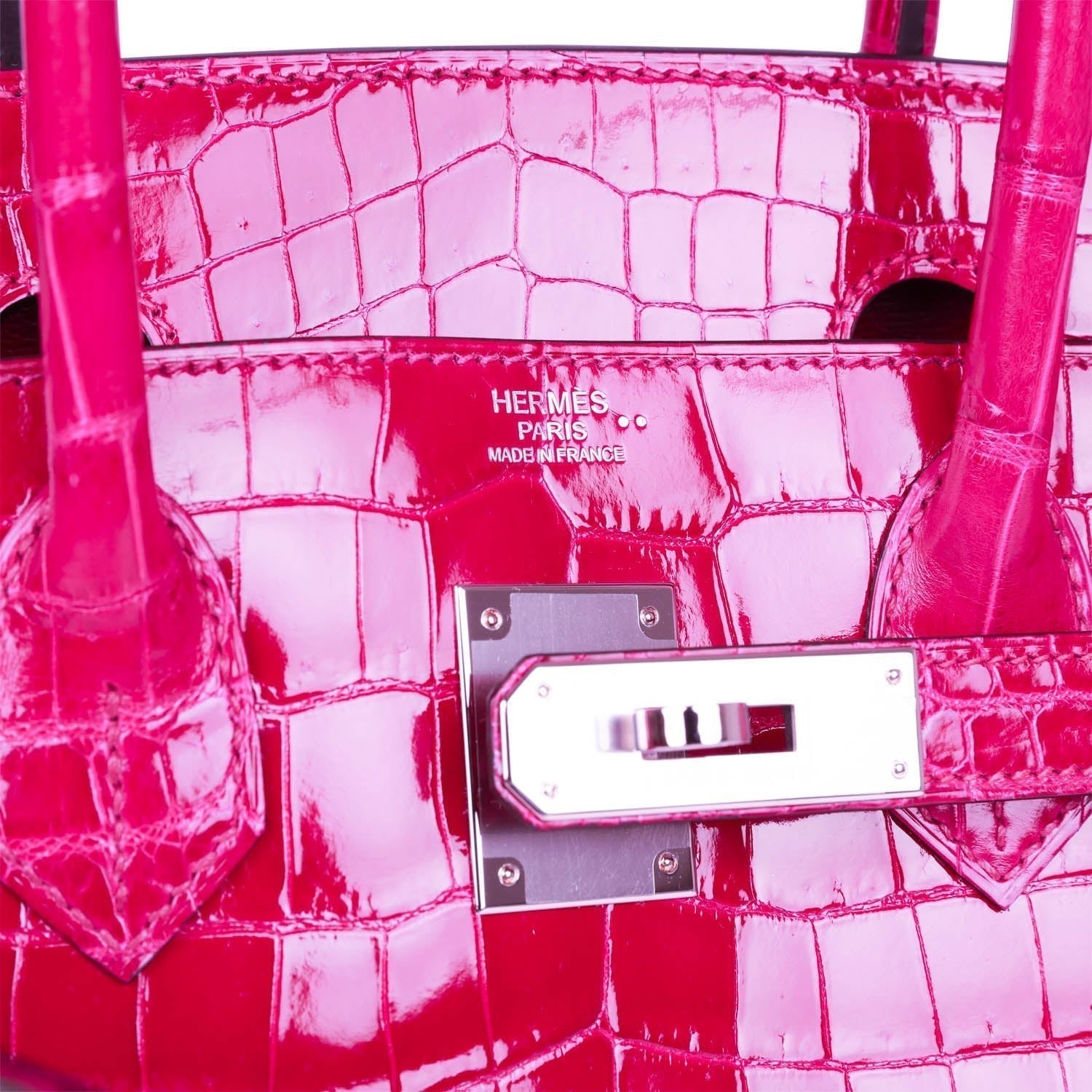 Hermes Birkin 30 Rose Pourpre Shiny Niloticus Crocodile Palladium Hardware