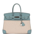 Hermes Birkin 35 Toile H and Ciel Clemence Palladium Hardware
