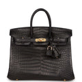 Hermes Birkin 25 Black Matte Porosus Crocodile Gold Hardware