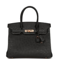 Hermes Birkin 30 Black Ostrich Rose Gold Hardware
