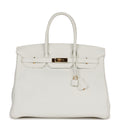 Top Quality Hermes Birkin 35 White Clemence Gold Hardware