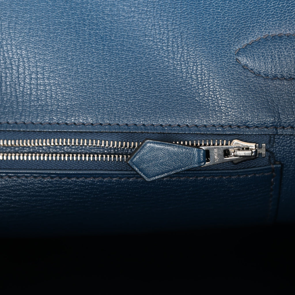 Hermes Birkin 35 Bleu De Prusse Box Calf Guilloché Palladium Hardware