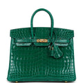 Hermes Birkin 25 Emerald Shiny Niloticus Crocodile Gold Hardware