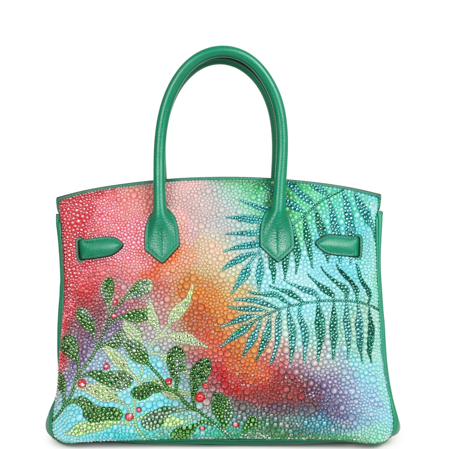 Custom "Paradise" Swarovski Crystal Hermes Birkin 30 Vert Vertigo Togo Palladium Hardware