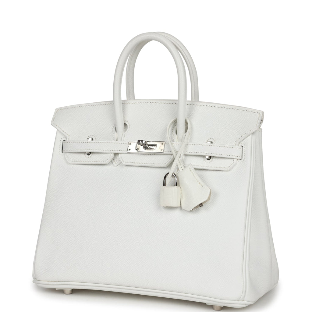 New Hermes Birkin 25 White Epsom Palladium Hardware
