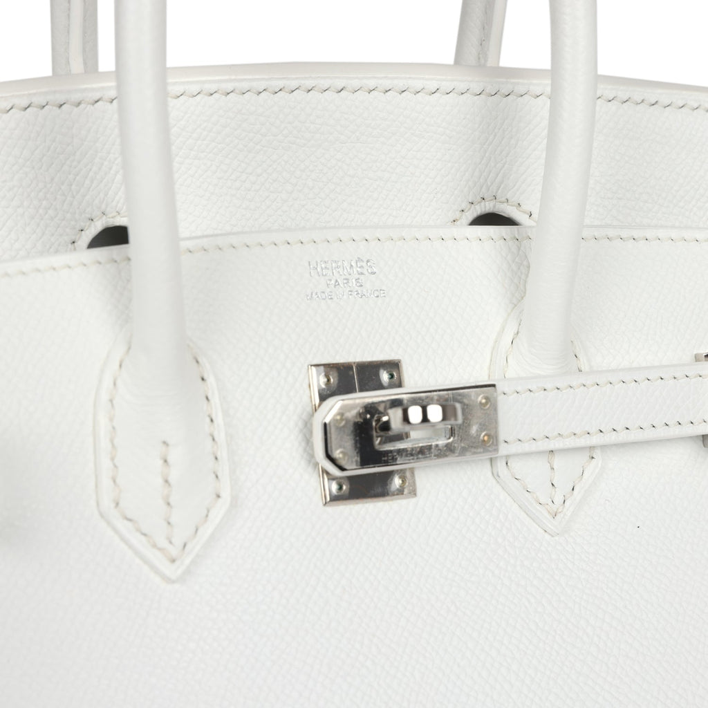 New Hermes Birkin 25 White Epsom Palladium Hardware