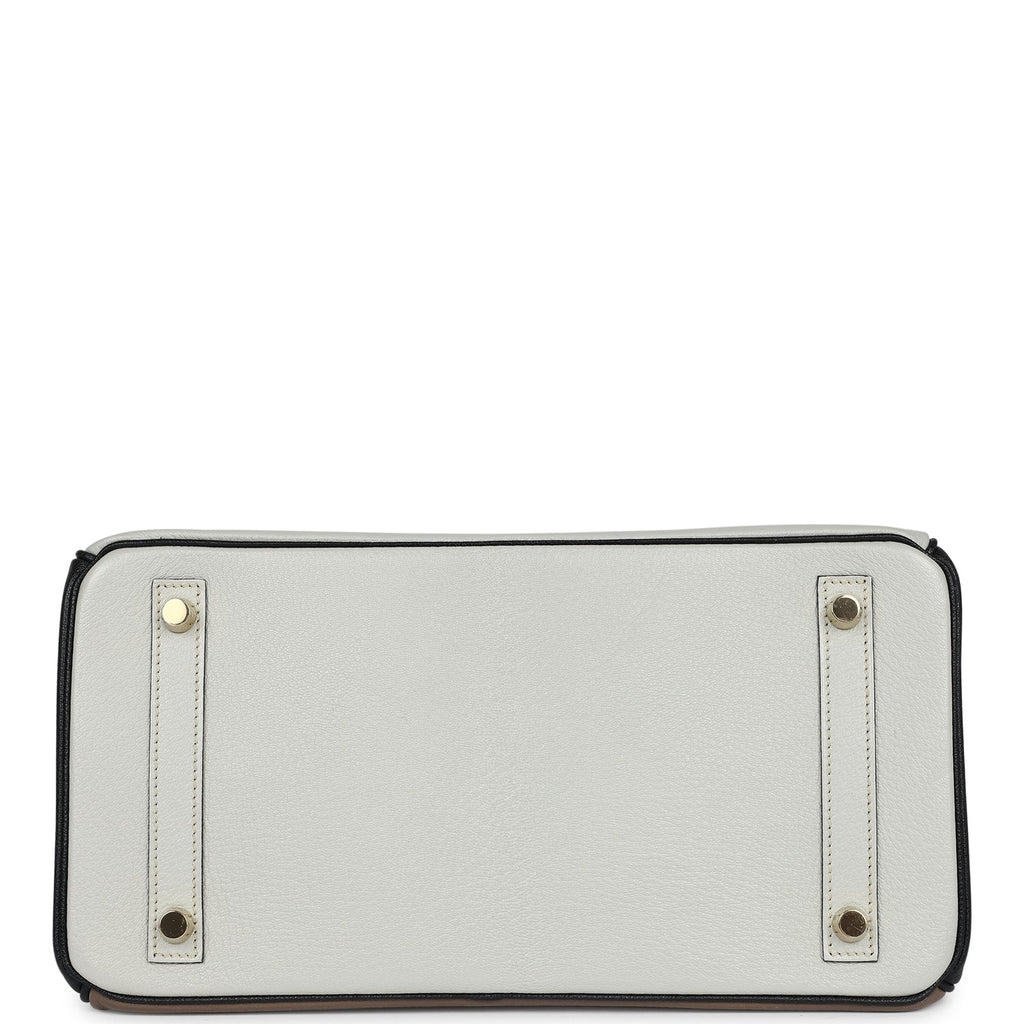 Hermes Special Order (HSS) Tri-color Birkin 30 Gris Perle, Etoupe and Black Chevre Mysore Gold Hardware