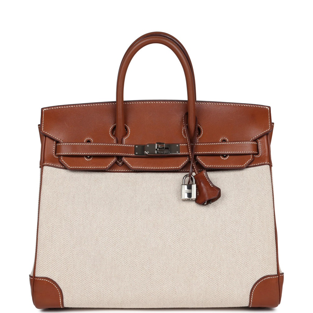 Hermes HAC Birkin 32 Toile and Fauve Barenia Palladium Hardware