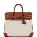 Hermes HAC Birkin 32 Toile and Fauve Barenia Palladium Hardware