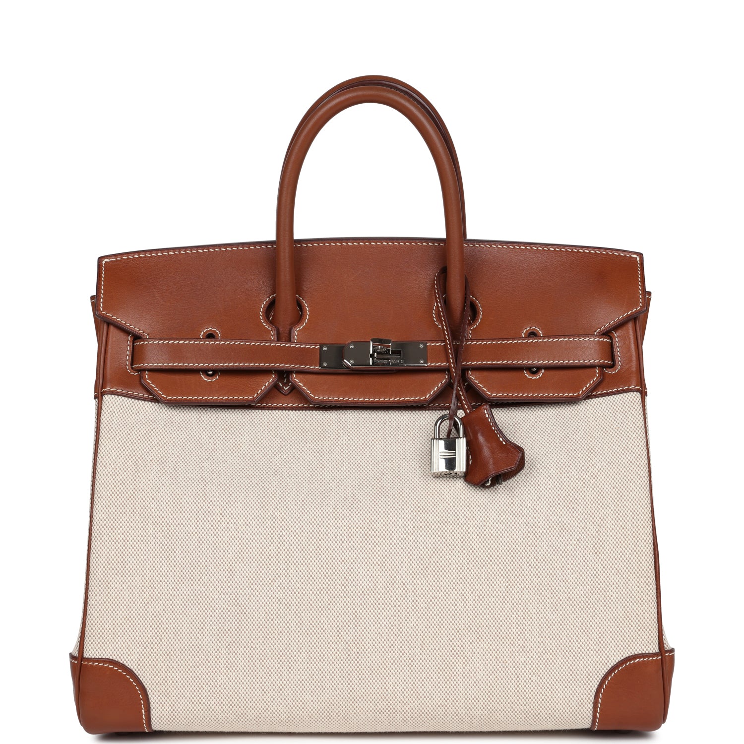 Hermes HAC Birkin 32 Toile and Fauve Barenia Palladium Hardware