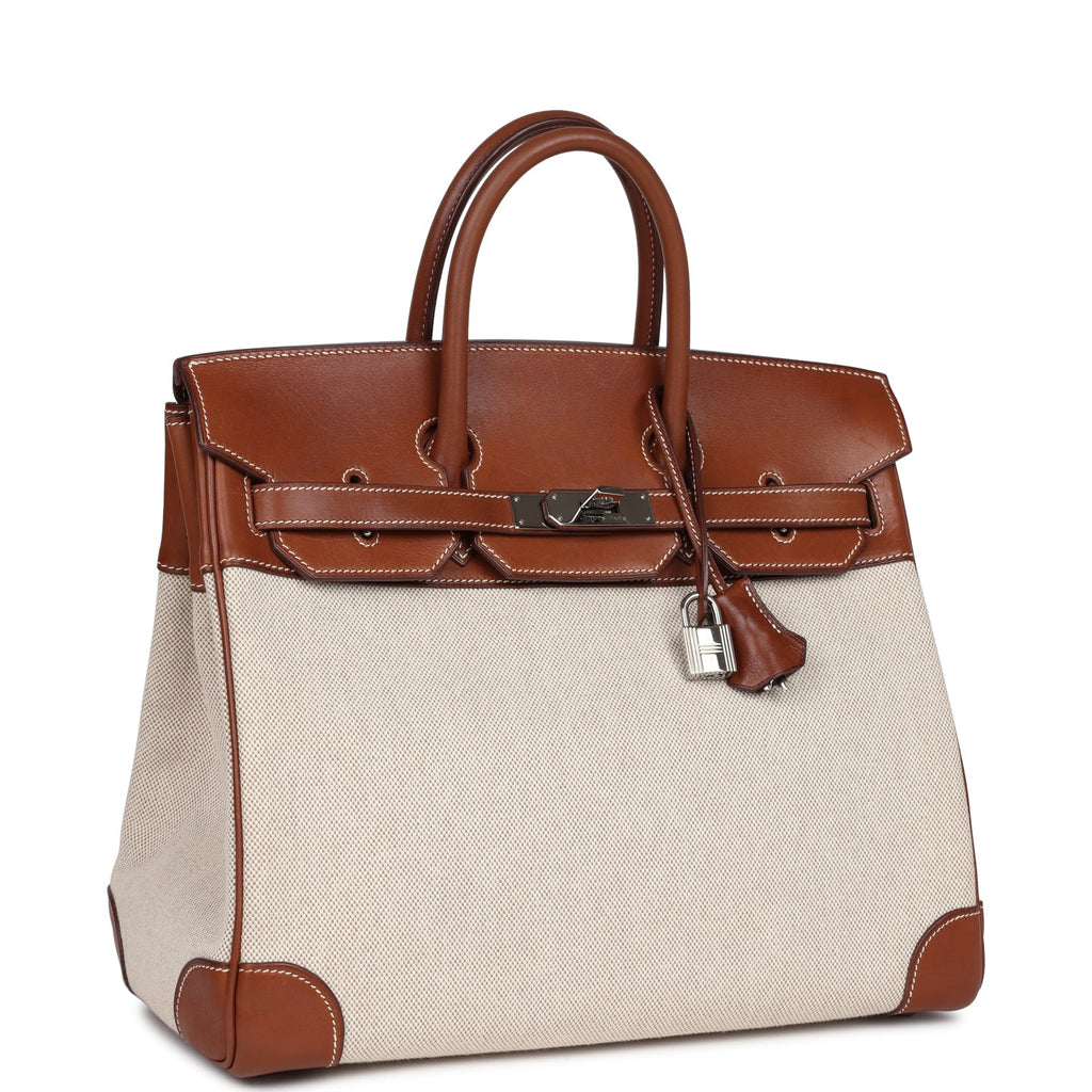 Hermes HAC Birkin 32 Toile and Fauve Barenia Palladium Hardware