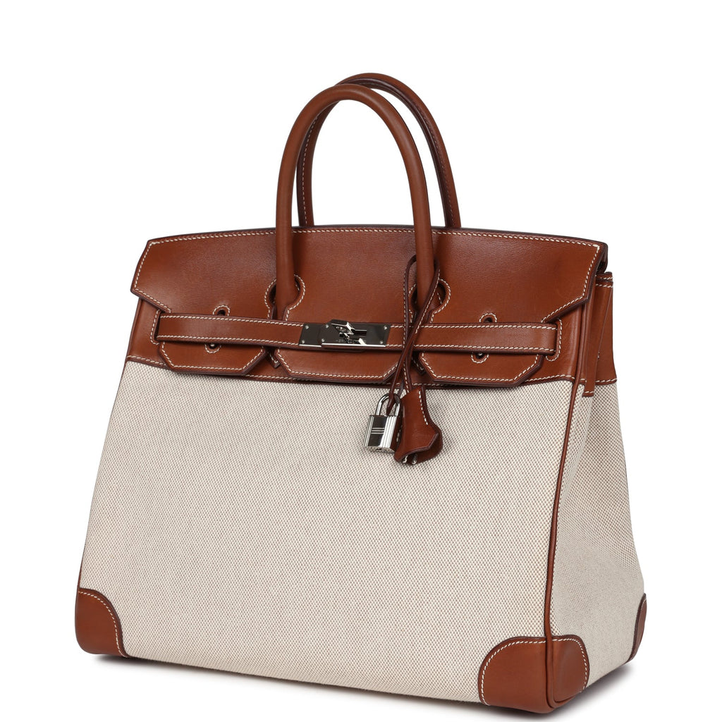 Hermes HAC Birkin 32 Toile and Fauve Barenia Palladium Hardware