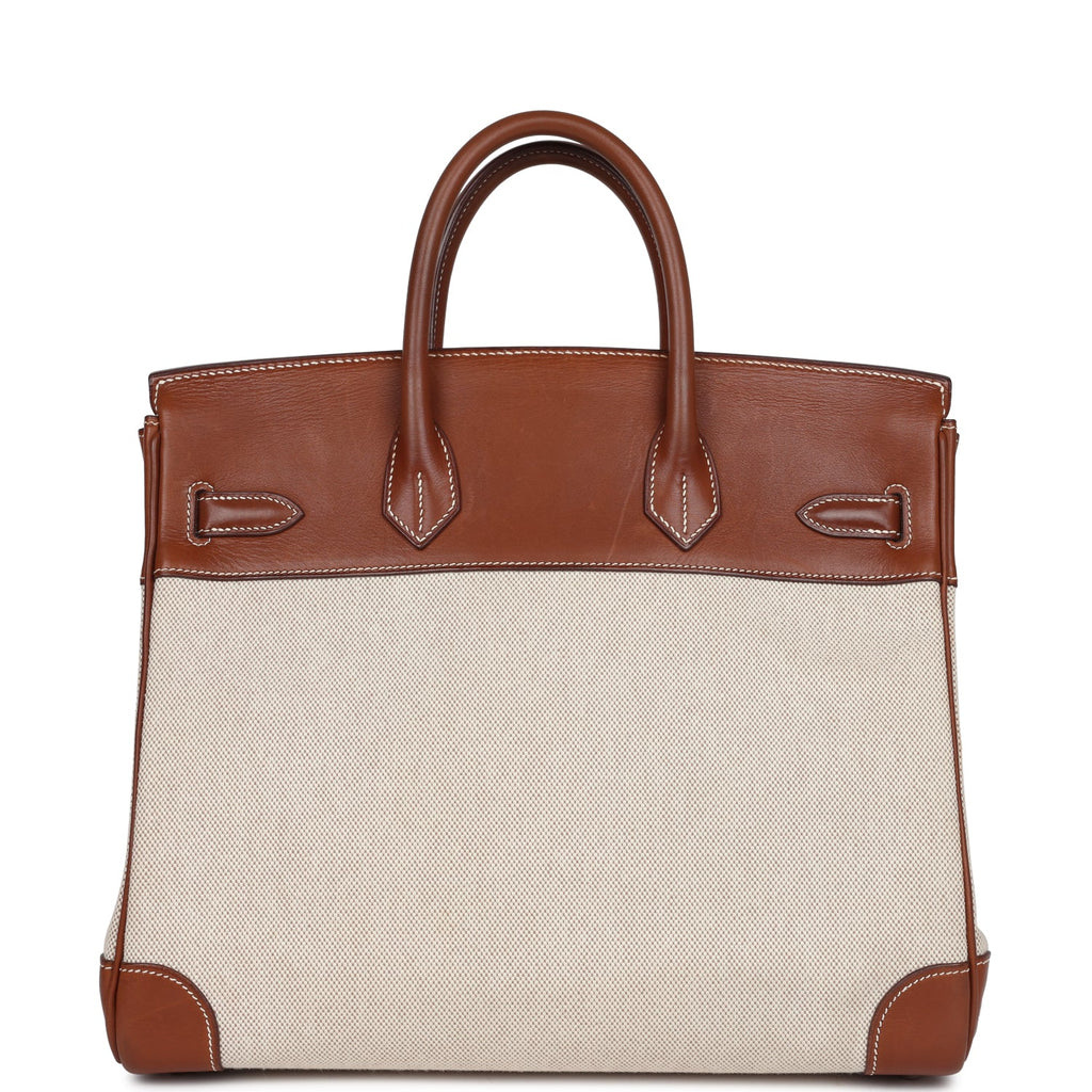 Hermes HAC Birkin 32 Toile and Fauve Barenia Palladium Hardware