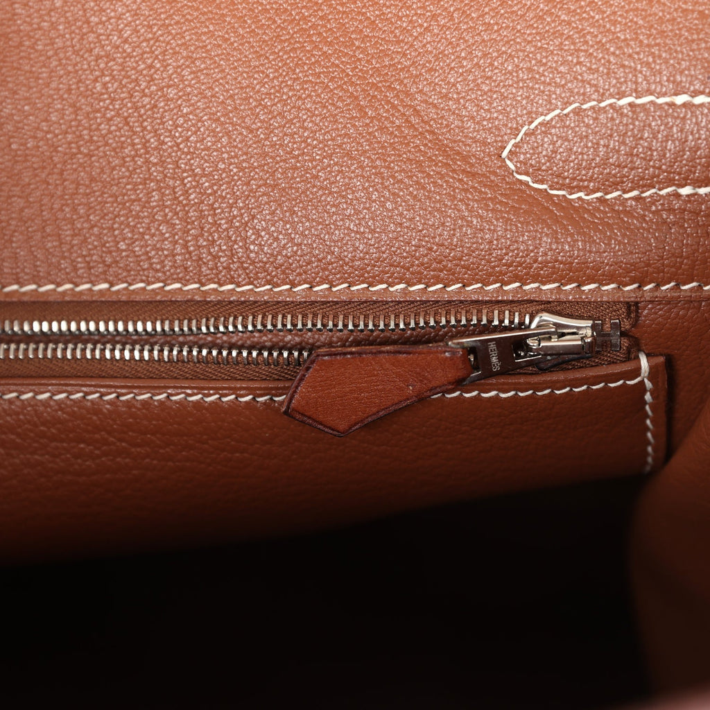 Hermes HAC Birkin 32 Toile and Fauve Barenia Palladium Hardware