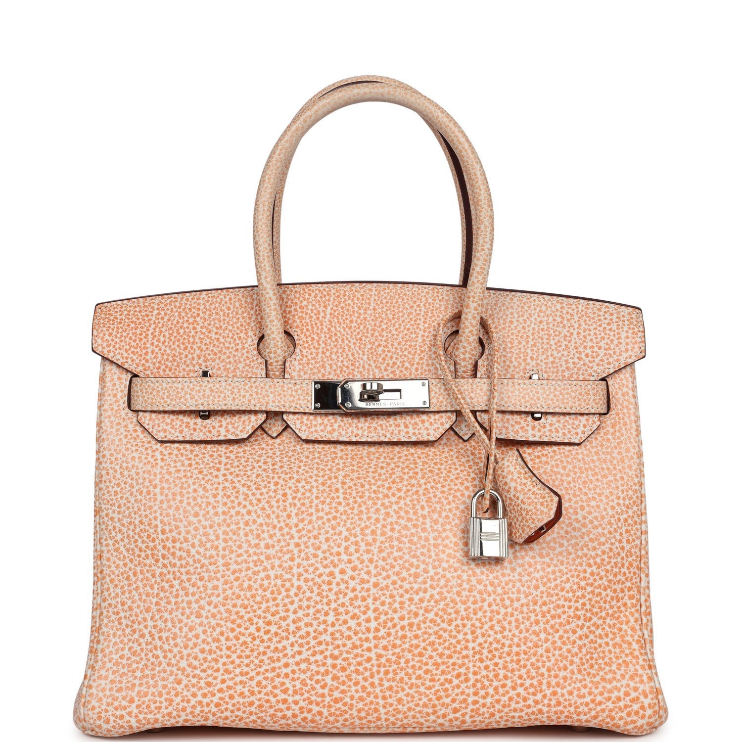 New Hermes Birkin 30 Orange Dalmatian Buffalo Palladium Hardware